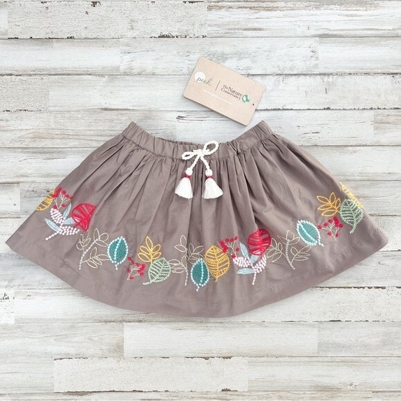 NWT Peek Skirt Girls 3T Boho Fall Embroidered Colorful Leaf Forest Woodland - Picture 1 of 10